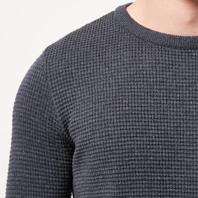 Blue textured knitted jumper